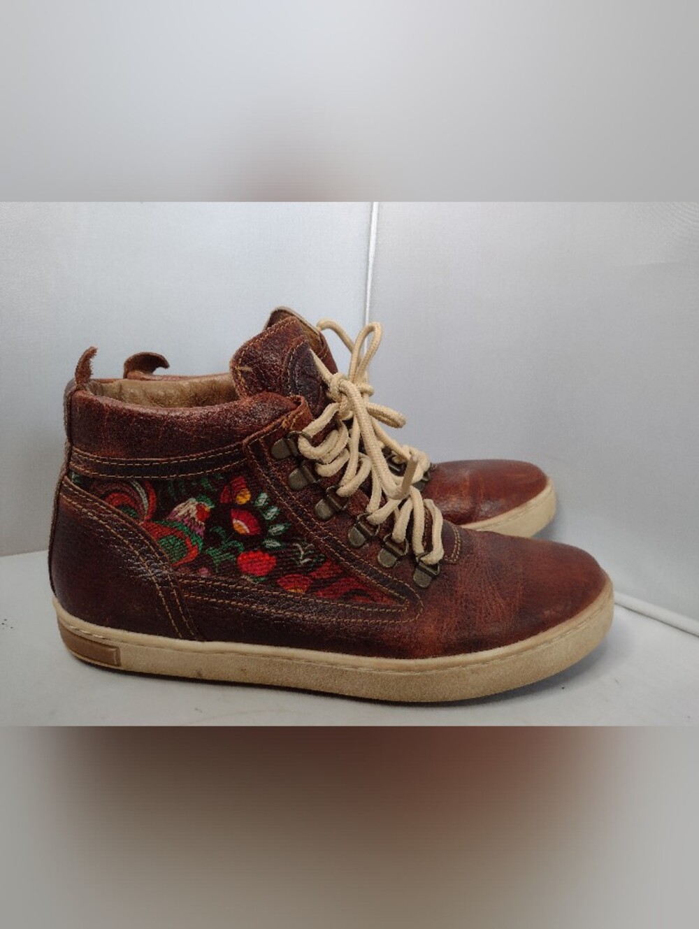 INKKAS Rooster Camping Boot Sneaker Leather Shoes Brown High Top Aztec 9/40 A23
